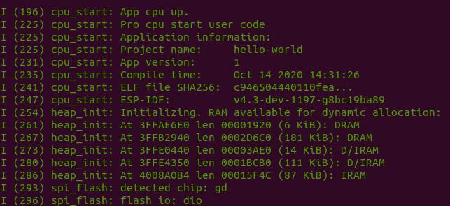 Indicação do início da aplicação no monitor do ESP-IDF