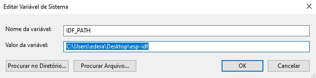 Editando a variável de sistema para o IDF_PATH